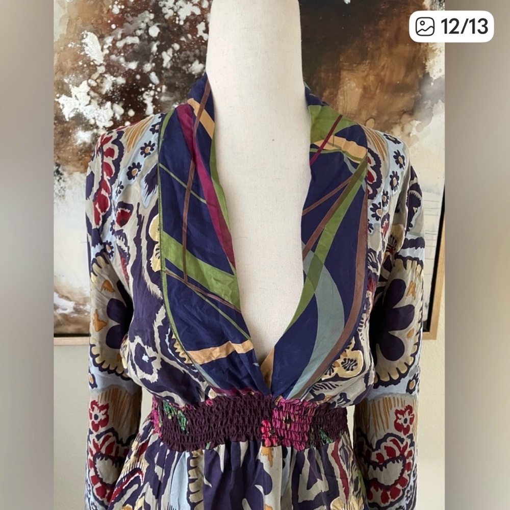Johnny Was 100% silk long sleeve tunic blouse top size L ~ - Picture 2 of 7